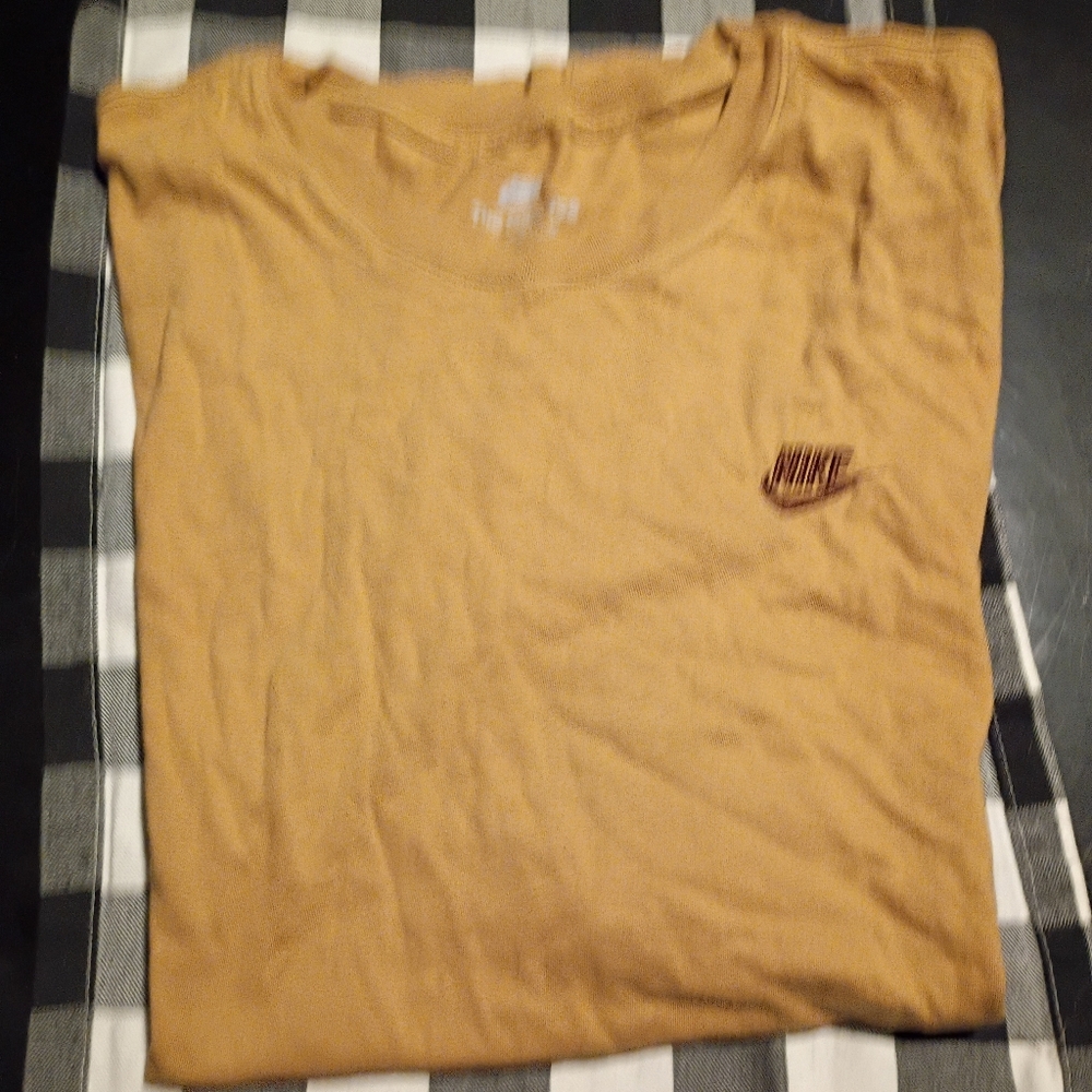 Tan Nike T Shirt With Embroidered Nike Logo